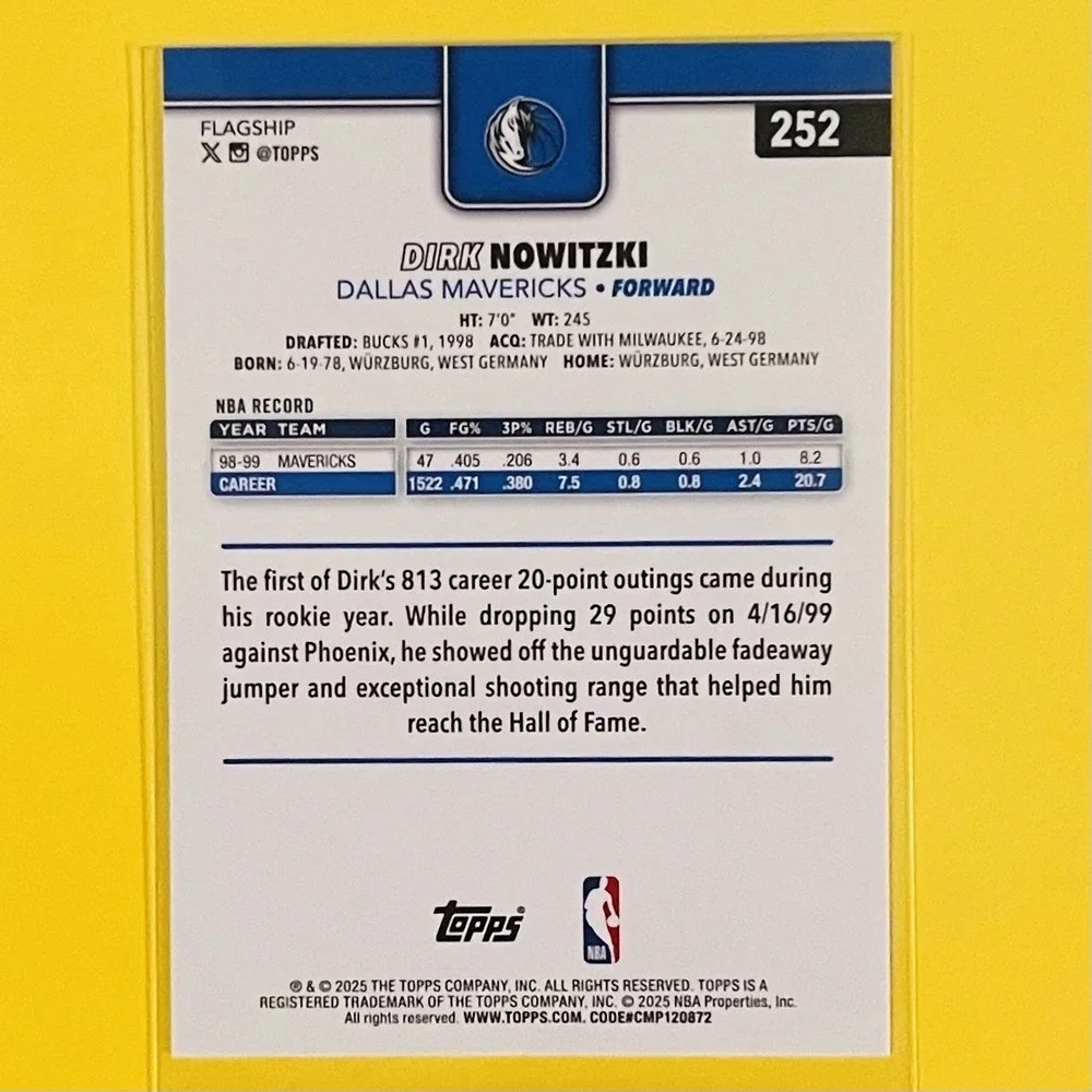 2025-26 Topps‎ Basketball Dirk Nowitzki #252 Dallas Mavericks